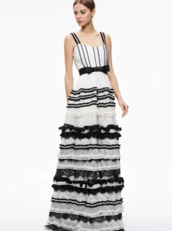 Women Alice and Olivia Denita Bustier Ruffle Gown