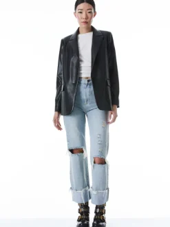 Women Alice and Olivia Denny Vegan Leather Notch Collar Blazer