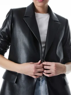 Women Alice and Olivia Denny Vegan Leather Notch Collar Blazer