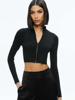 Women Alice and Olivia Dorris Ribbed Zip Up Cardigan