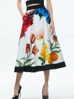 Women Alice and Olivia Earla High Rise Flared Midi Skirt