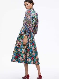 Women Alice and Olivia Earla Vegan Leather Flare Skirt + Ilan Smocked Sleeve Button Front Blouse