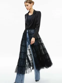 Women Alice and Olivia Everly Drama Lace Maxi Blazer