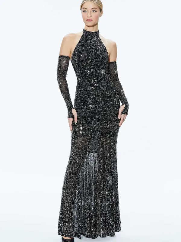 Women Alice and Olivia Fabiola Embellished Halter Neck Gown