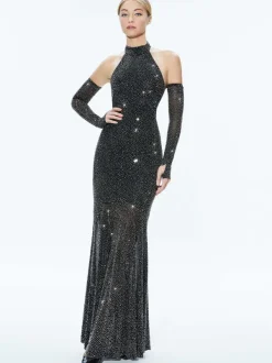 Women Alice and Olivia Fabiola Embellished Halter Neck Gown