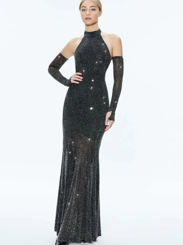 Women Alice and Olivia Fabiola Embellished Halter Neck Gown