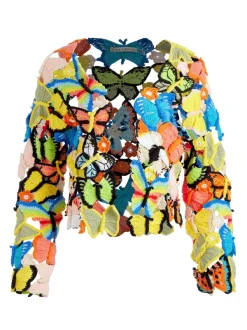 Women Alice and Olivia Fawn Butterfly Crochet Cardigan