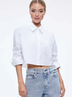 Women Alice and Olivia Finely Cropped Oversized Button Down Shirt