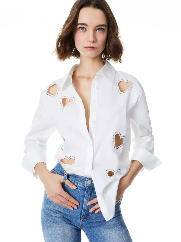 Women Alice and Olivia Finely Heart Embellished Button Down