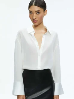 Women Alice and Olivia Finely Open Back Button Down