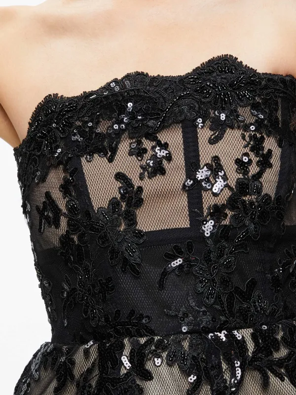 Women Alice and Olivia Gerda Strapless Sequin Lace Mini Gown
