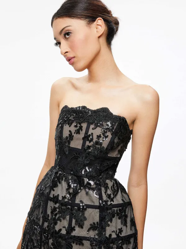 Women Alice and Olivia Gerda Strapless Sequin Lace Mini Gown