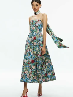 Women Alice and Olivia Glynis Spaghetti Strap Scarf Midi Dress