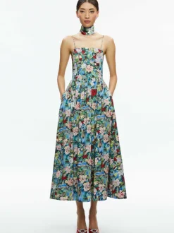 Women Alice and Olivia Glynis Spaghetti Strap Scarf Midi Dress