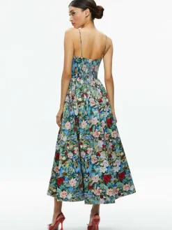 Women Alice and Olivia Glynis Spaghetti Strap Scarf Midi Dress