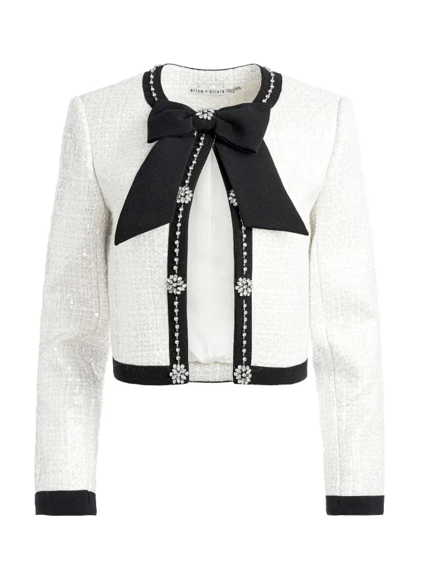Women Alice and Olivia Gwyneth Embellished Cropped Bow Jacket