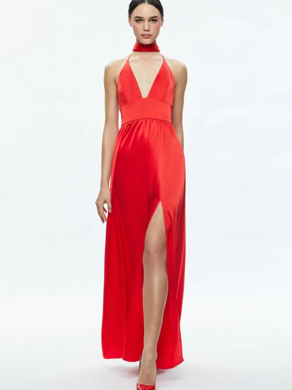 Women Alice and Olivia Hannah Deep V-Neck Scarf Maxi Dress