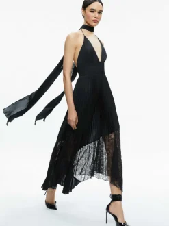 Women Alice and Olivia Hannah Deep V-Neck Scarf Maxi Dress