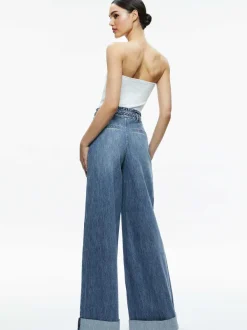 Women Alice and Olivia Harriet Wide Leg High Rise Paperbag Jean