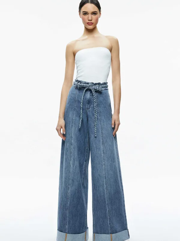 Women Alice and Olivia Harriet Wide Leg High Rise Paperbag Jean