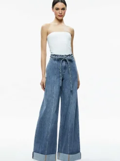 Women Alice and Olivia Harriet Wide Leg High Rise Paperbag Jean