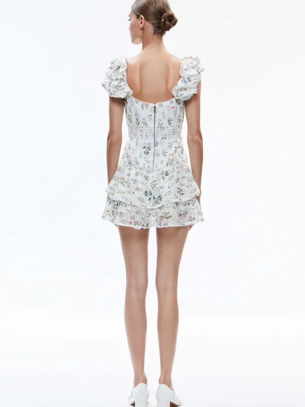 Women Alice and Olivia Hartford Smocked Bustier Tiered Mini Dress