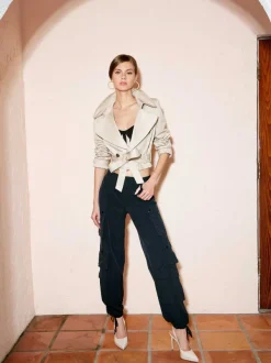 Women Alice and Olivia Hayley Cropped Trench Coat With Belt