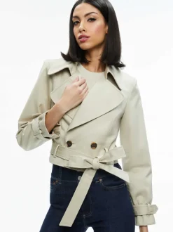 Women Alice and Olivia Hayley Cropped Trench Coat With Belt