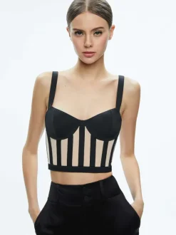 Women Alice and Olivia Helene Striped Bustier Top
