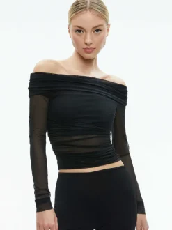 Women Alice and Olivia Isadola Over The Shoulder Ruched Long Sleeve Top