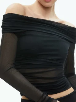 Women Alice and Olivia Isadola Over The Shoulder Ruched Long Sleeve Top
