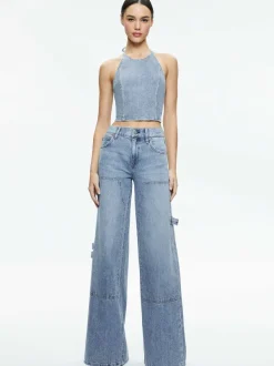 Women Alice and Olivia Jaymee Tie Neck Cropped Halter Top