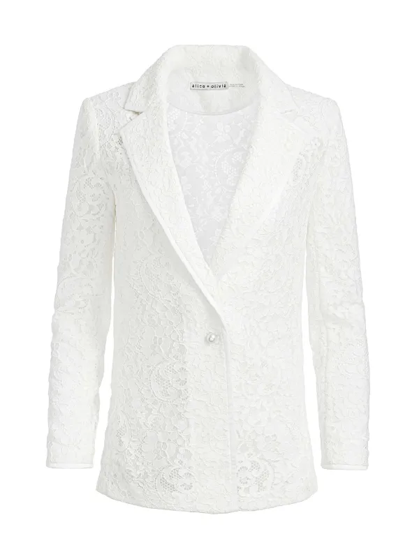 Women Alice and Olivia Judith Sheer Lace Shawl Collar Blazer