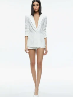 Women Alice and Olivia Judith Sheer Lace Shawl Collar Blazer