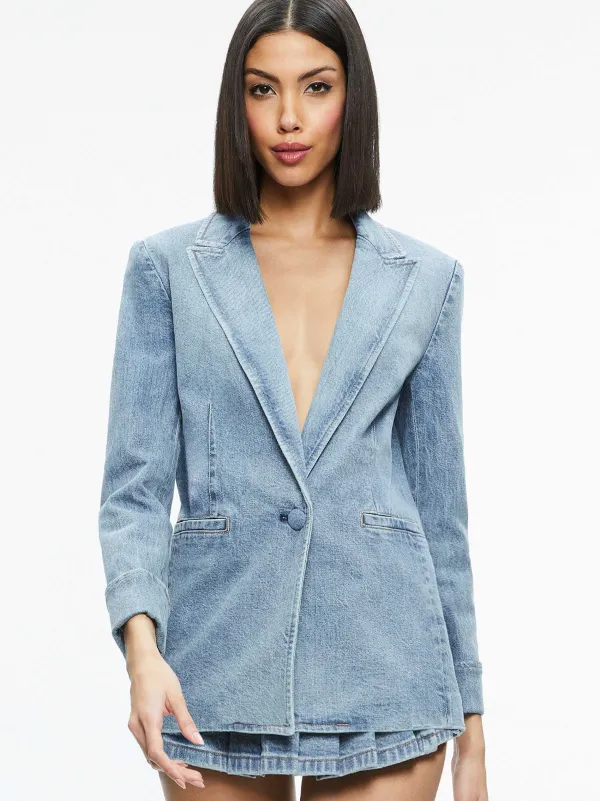 Women Alice and Olivia Justine Rolled Cuff Blazer + Noah Denim Pleated Skort