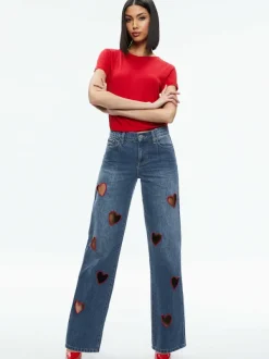 Women Alice and Olivia Karrie Embroidered Heart Cutout Jean