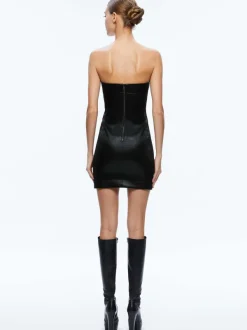 Women Alice and Olivia Kelly Strapless Vegan Leather Mini Dress