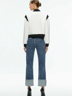 Women Alice and Olivia Keri Combination Vegan Leather Varsity Jacket