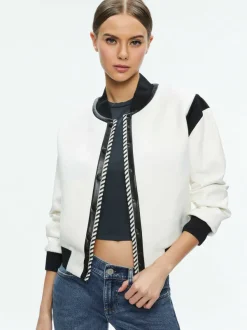 Women Alice and Olivia Keri Combination Vegan Leather Varsity Jacket