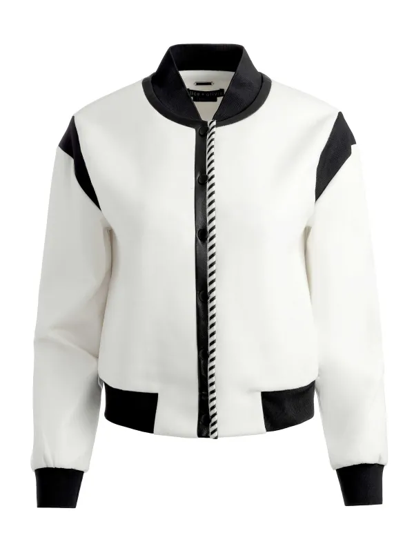 Women Alice and Olivia Keri Combination Vegan Leather Varsity Jacket