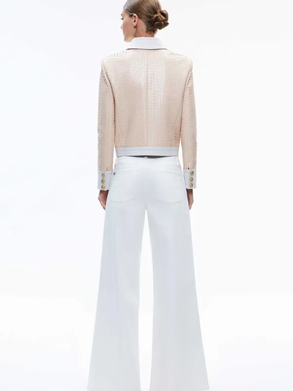 Women Alice and Olivia Kinley Woven Vegan Leather Jacket