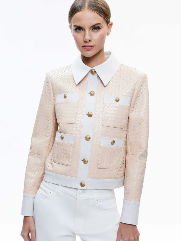 Women Alice and Olivia Kinley Woven Vegan Leather Jacket