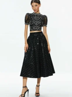 Women Alice and Olivia Kristina Embellished Puff Sleeve Crop Top