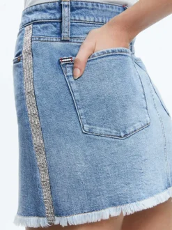 Women Alice and Olivia Laika Crystal Embellished Denim Mini Skirt