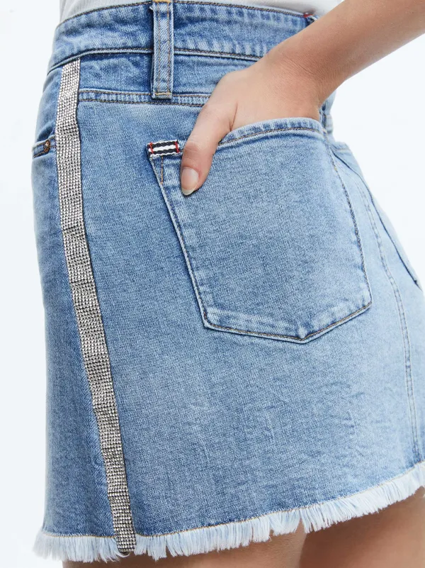 Women Alice and Olivia Laika Crystal Embellished Denim Mini Skirt