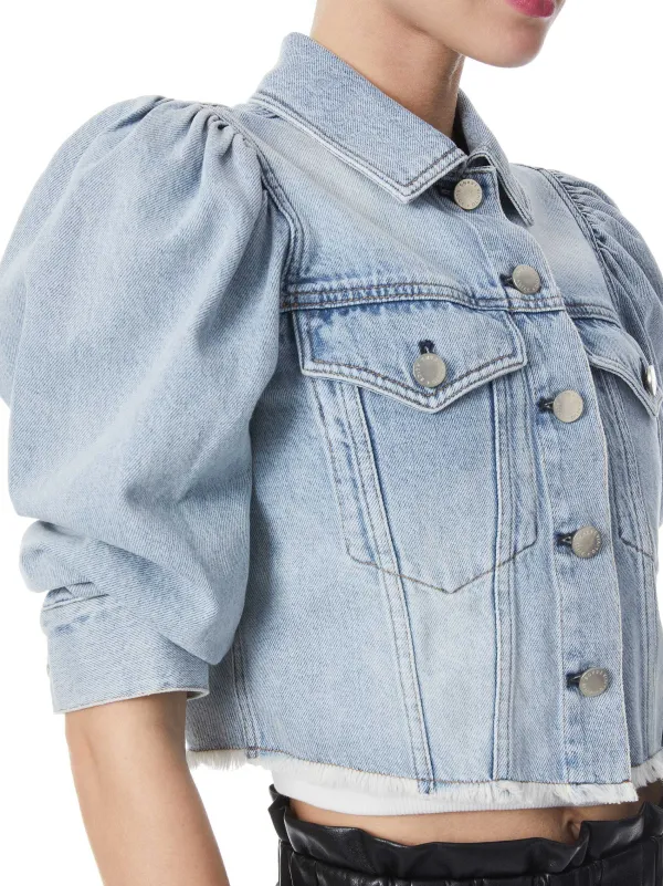 Women Alice and Olivia Lana Puff Sleeve Denim Jacket With Raw Hem