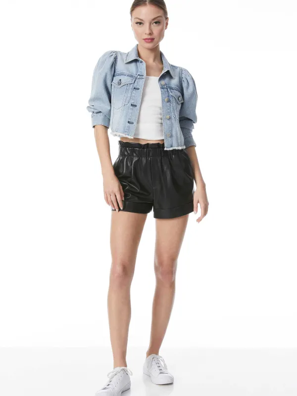 Women Alice and Olivia Lana Puff Sleeve Denim Jacket With Raw Hem