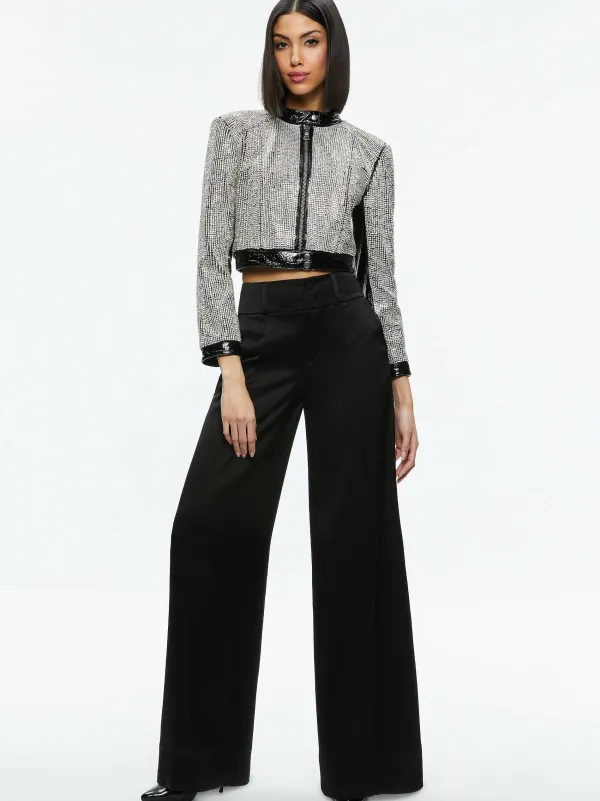 Women Alice and Olivia Lari Crystal Embellished Leather Jacket