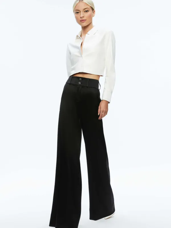 Women Alice and Olivia Leon Cropped Vegan Leather Button Down