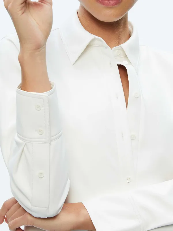 Women Alice and Olivia Leon Cropped Vegan Leather Button Down